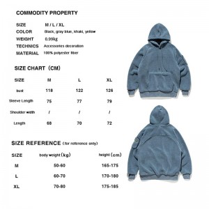 Fashion Poler Fleece Streetwear Men Loose Fit Pocket Soild Color Male Hoodies