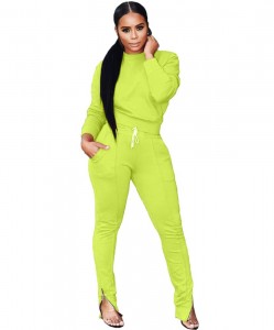 stock colored lady women sport home fashion solid top and pants outfits two piece set women clothing