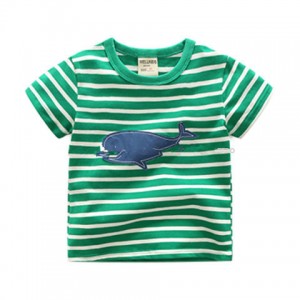 Boys’ short-sleeved T-shirt, striped, all cotton, embroidery