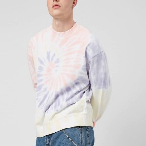 Men Fashion Long Sleeve Dropped Shoulders Custom French Terry Tie Dye Crew Neck Sweatshirt