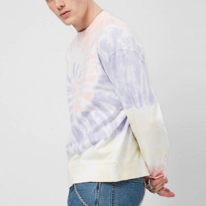 Men Fashion Long Sleeve Dropped Shoulders Custom French Terry Tie Dye Crew Neck Sweatshirt