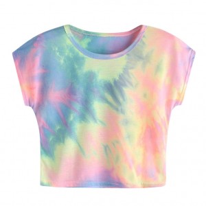 2021 customize logo women Tie Dye multi color Short Sleeve Casual plus size summer t shirts for women