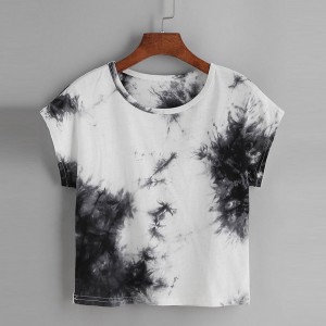 2021 customize logo women Tie Dye multi color Short Sleeve Casual plus size summer t shirts for women