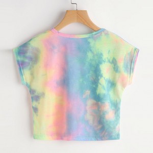 2021 customize logo women Tie Dye multi color Short Sleeve Casual plus size summer t shirts for women