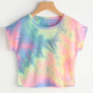 2021 customize logo women Tie Dye multi color Short Sleeve Casual plus size summer t shirts for women