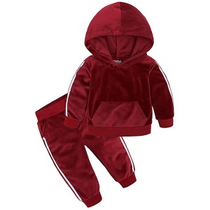 Boys Girls Hooded Tracksuit Sweatshirt Sweatpants Hoodie Outfit Set plain Velvet tracksuit for kids