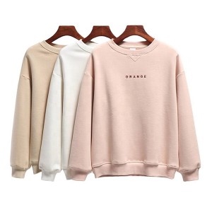 Custom Logo Loose Type Pullover Solid  Embroidery Sweatshirt for women