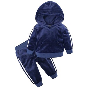 Boys Girls Hooded Tracksuit Sweatshirt Sweatpants Hoodie Outfit Set plain Velvet tracksuit for kids