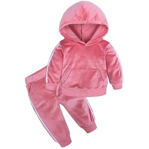 Boys Girls Hooded Tracksuit Sweatshirt Sweatpants Hoodie Outfit Set plain Velvet tracksuit for kids