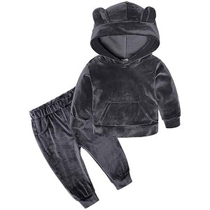 Boys Girls Hooded Tracksuit Sweatshirt Sweatpants Hoodie Outfit Set plain Velvet tracksuit for kids