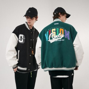 Wholesale Winter Men’s Coat Letter Embroidered Oversized Drop Shoulder Couple Cotton Varsity Jacket