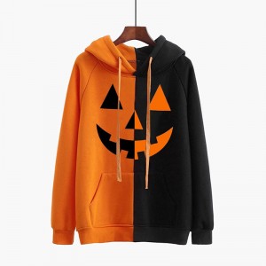 Customize Women Patchwork Streetwear halloween pumpkin clothing Oversized Long Sleeve Pullovers Sweatshirts Casual Hoodies