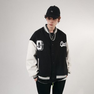 Wholesale Winter Men’s Coat Letter Embroidered Oversized Drop Shoulder Couple Cotton Varsity Jacket