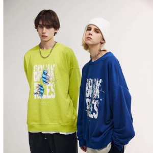 Autumn New Fun Letter Printing Oversize Pullover 100 Cotton Crewneck Fall Crew Neck Sweatshirt Men Wholesale