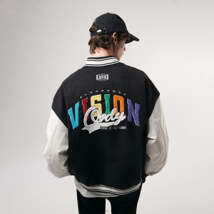 Wholesale Winter Men’s Coat Letter Embroidered Oversized Drop Shoulder Couple Cotton Varsity Jacket